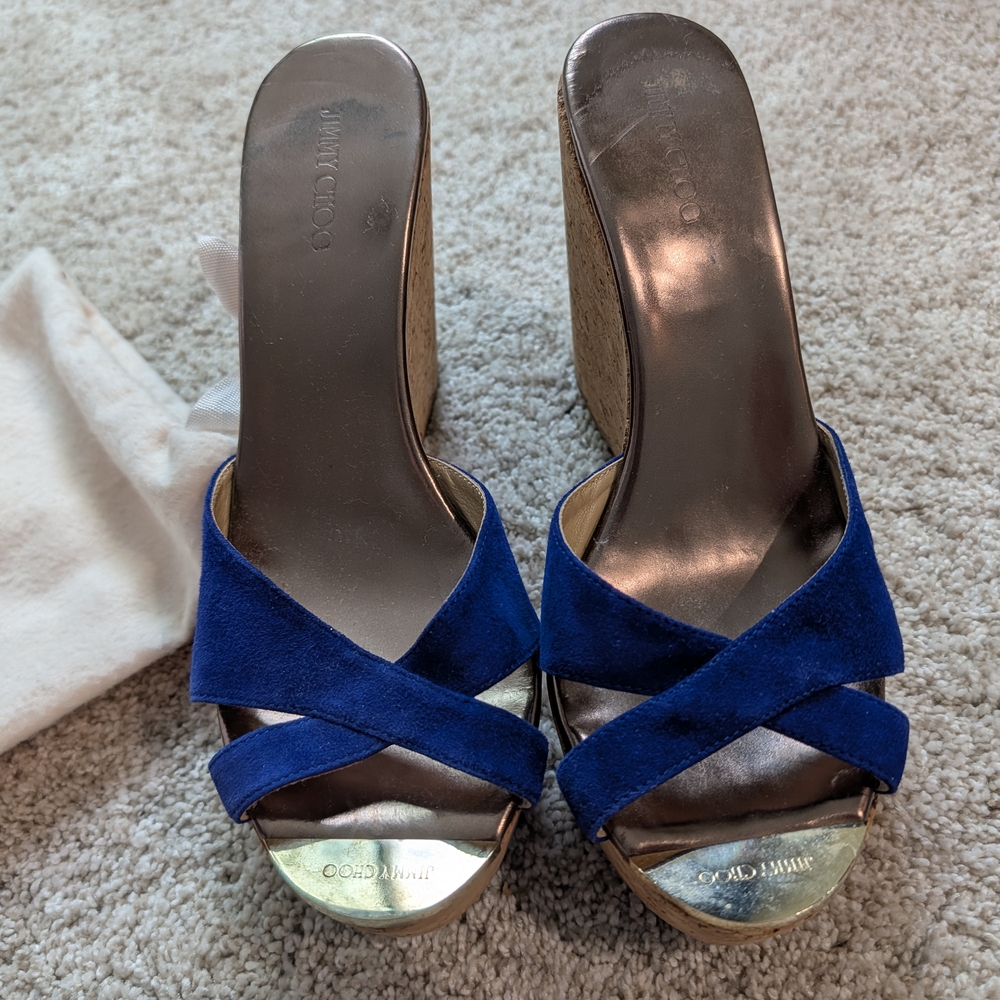 Jimmy Choo Blue Wedge Sandals